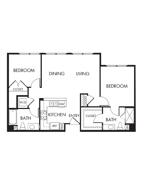 Floor plan for 2 beds, 2 baths, 1155 sqft